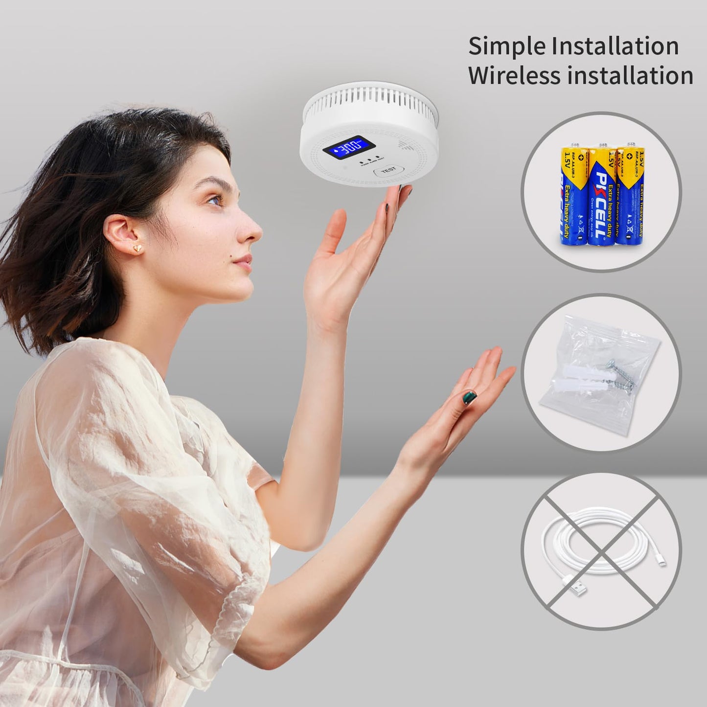 4-Pack,Smoke and Carbon Monoxide Detector,2 in 1 CO & Smoke Alarm,Carbon Monoxide Detectors,Smoke Detector,85dB in Alarm,LCD Screen,Easy to Install