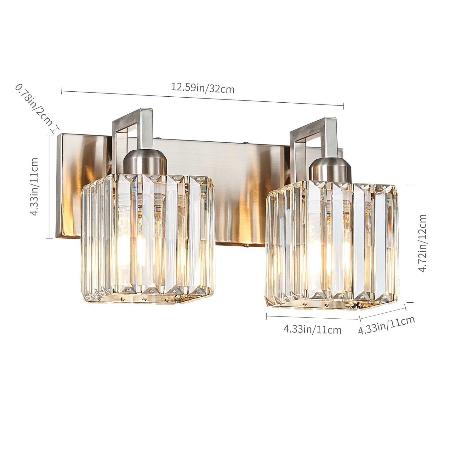Fdpby Modern Bathroom Vanity Light 2-Lights Brushed Nickel Vanity Light Crystal Wall Light Bathroom Light Fixtures