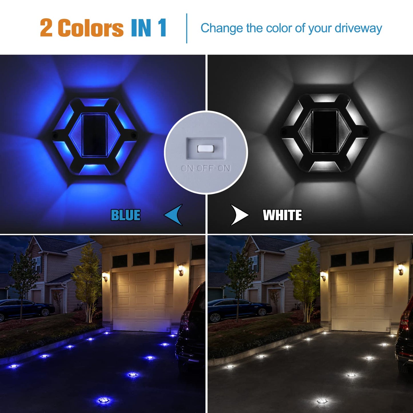 Volisun Solar Dock Lights, 12-Pack Waterproof Led Aluminum Pathway Lights, Blue+White, Ideal For Driveway, Deck, Garden