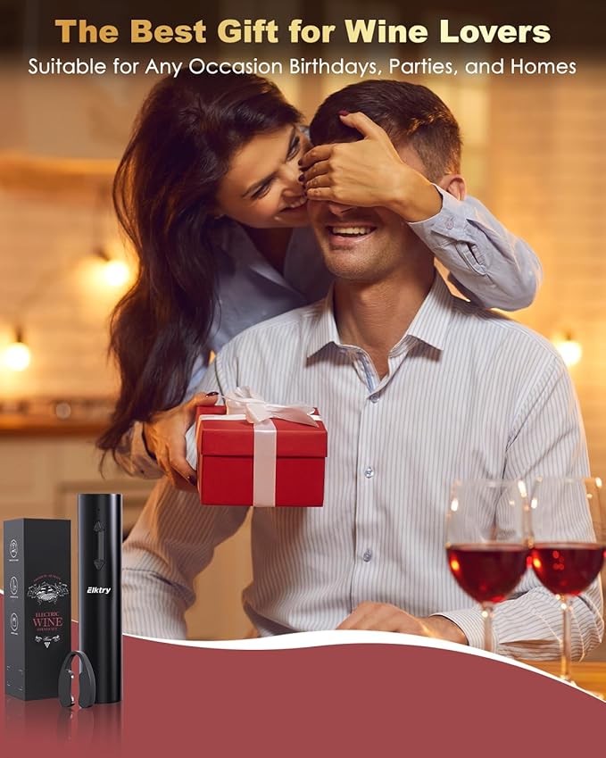 Electric Wine Opener, Rechargeable Wine Bottle Opener, Electric Corkscrew Wine Opener with Foil Cutter, Wine Pourer&Vacuum Stoppers, USB-C Charge Cable, Ideal Gift for House Warming Wedding Party