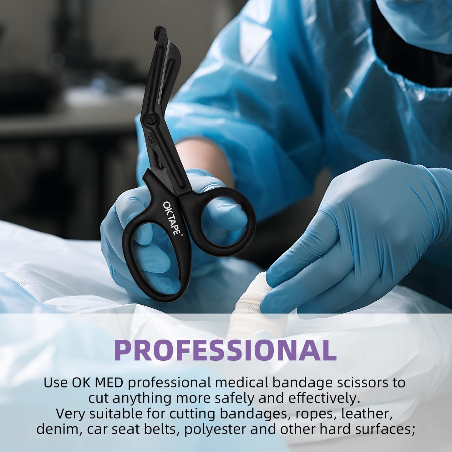OK TAPE Shears - Bandage Scissors，Medical Scissors, EMT Trauma Shears, Non-Stick Scissors, First Aid Outdoor Stainless Steel Teflon, Black Handle and Black Coated Blades, 1 Packs