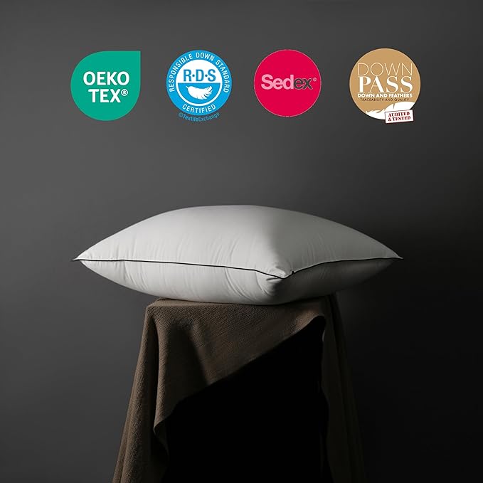 MAXICOZY Hungarian Goose Down Pillow Queen Size Pack of 2, 3-Chamber Bed Pillows Queen Size Set of 2, White Hotel Pillows for Sleeping, 460TC Soft Cotton Blend Shell- Queen (20" x 28"), 2 Pack