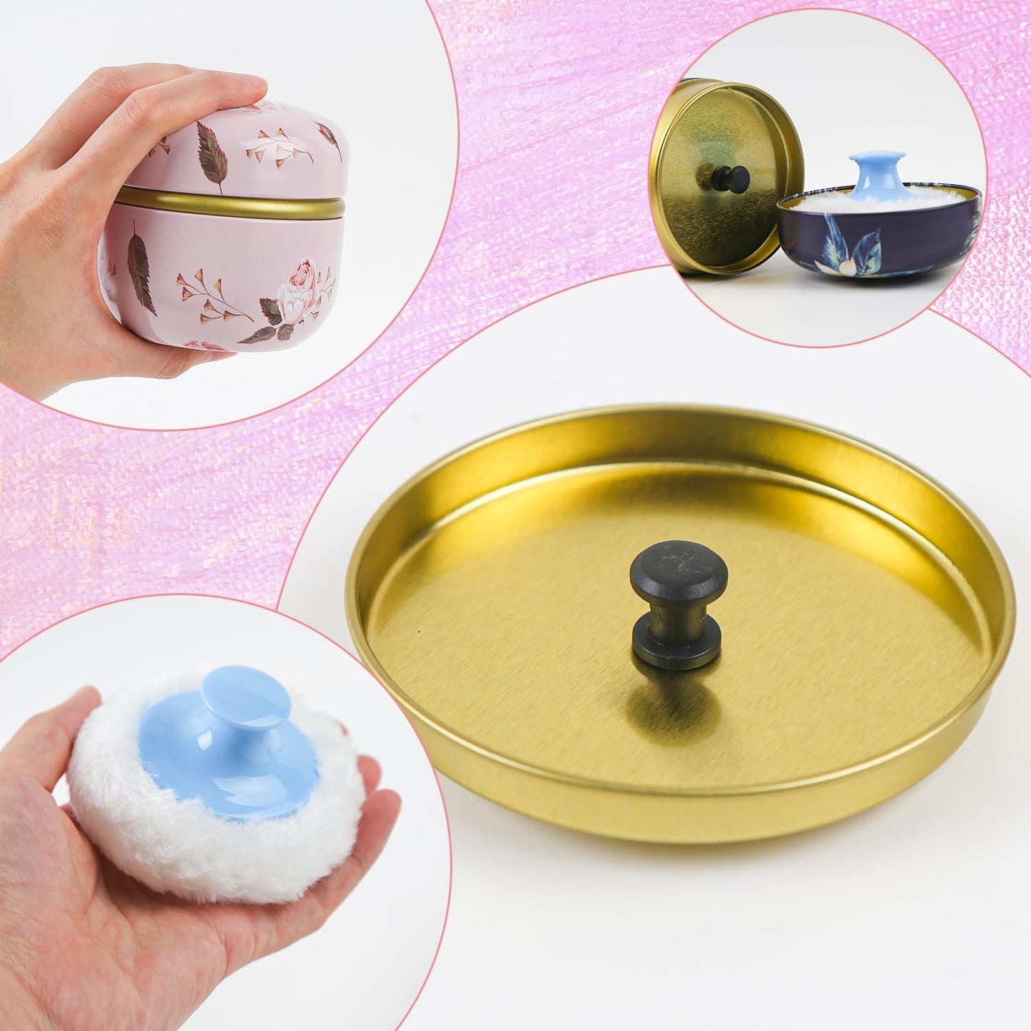 ASUNFO 2 Pcs Body Powder Puff and Container Large with Powder Puffs Empty Bath Dusting Powder Box for Women Light Pink & Dark Bl