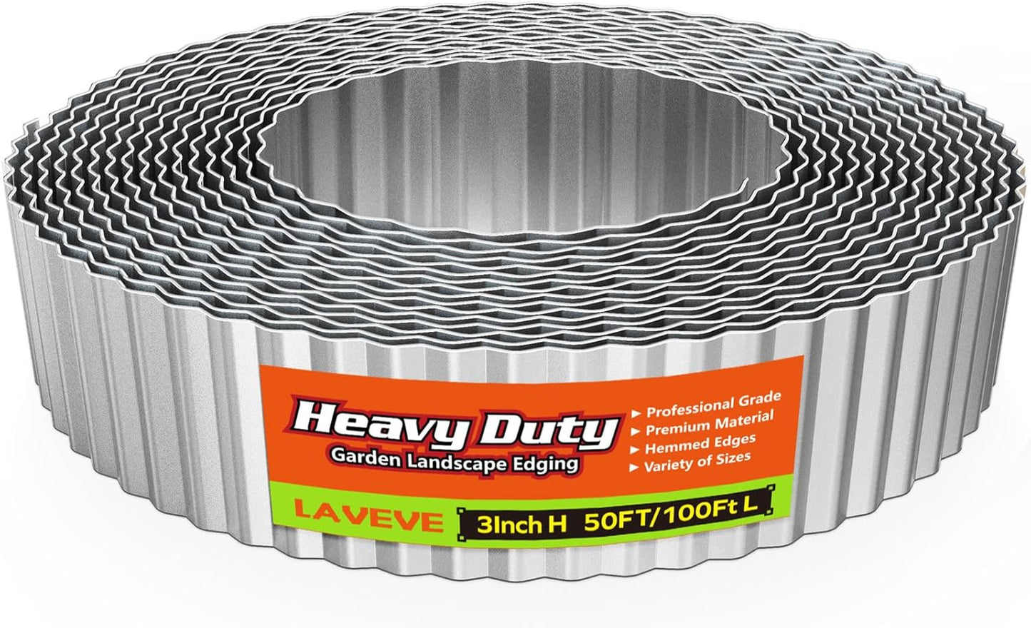 LAVEVE Corrugated Metal Garden Edging 3" x 100Ft, Landscape Edging Border for Lawn, Flower Bed, Garden Fence, Paver Edging (Silver)