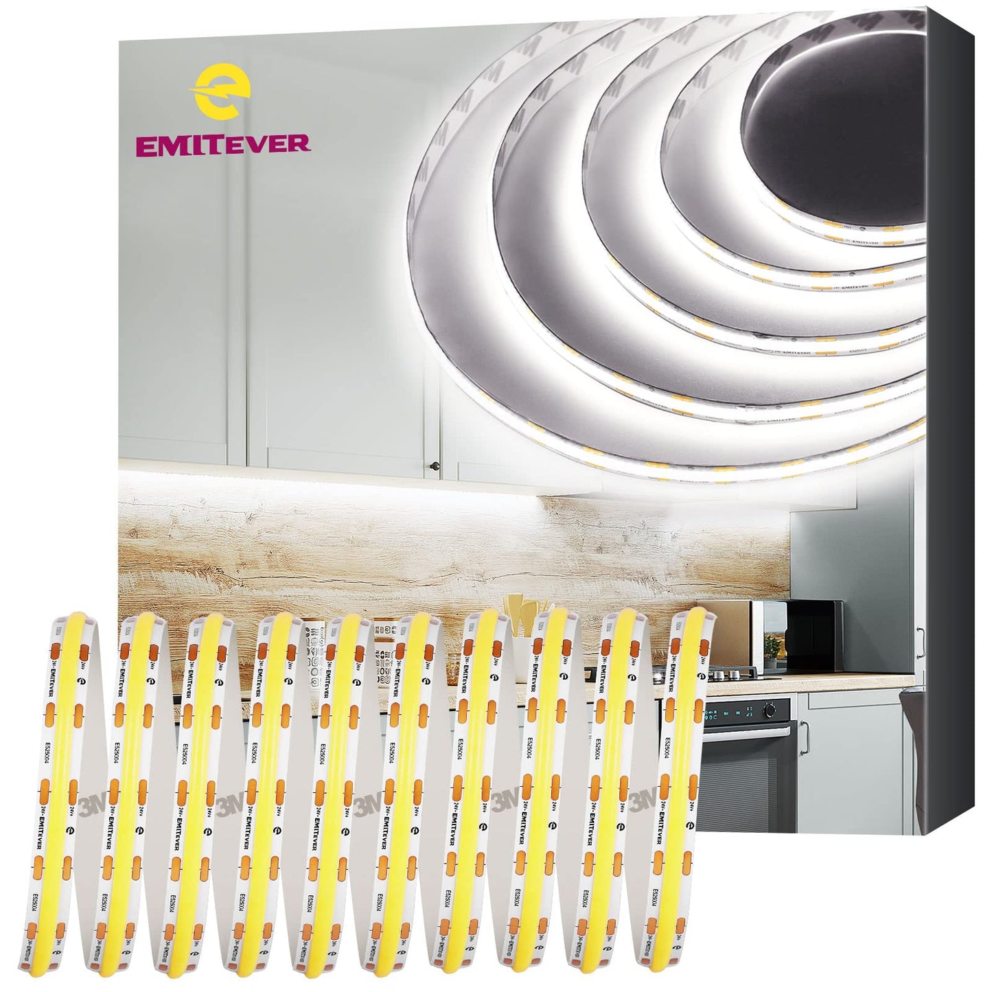EMITEVER COB LED Strip Lights, 5000K, 32.8ft, White, 4800 LEDs, CRI 90+, DC 24V, Model E2024V