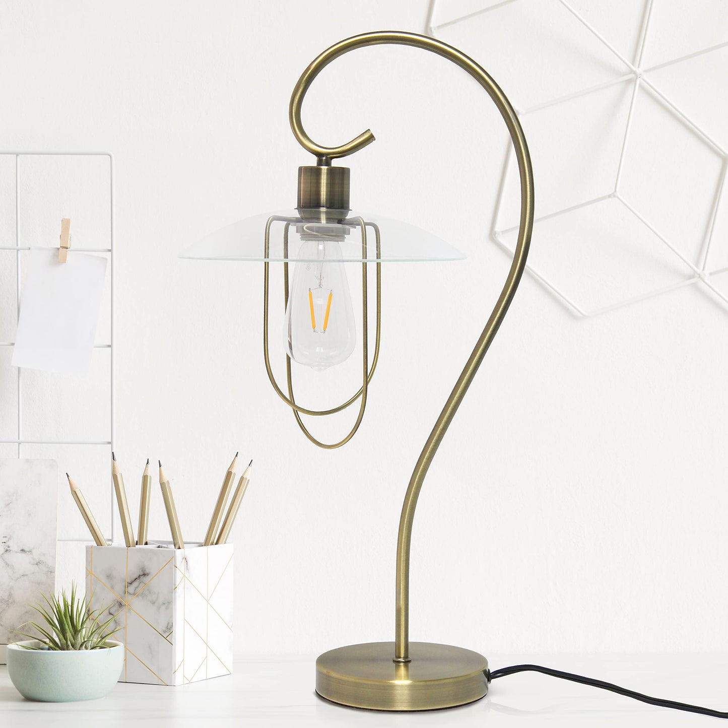 LALIA HOME Modern Metal Scroll Table Lamp, Antique Brass, Iron, Model LHT-4000