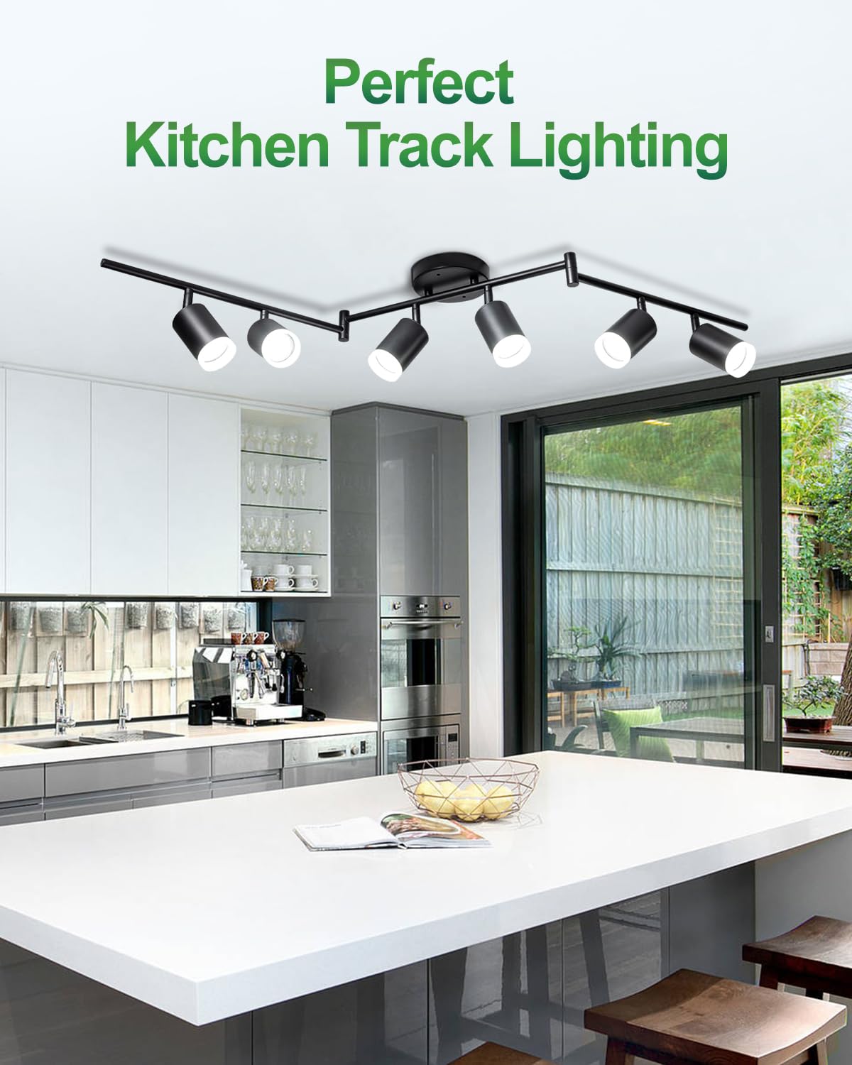 6 Ways Track Lighting  Rotatable Heads Track Light Kit  Track Lighting Fixtures Ceiling With Acrylic Cover  Modern Black Ceiling Spotlight For Kitchen  Living Room  Hallway(Bulbs Not Included)