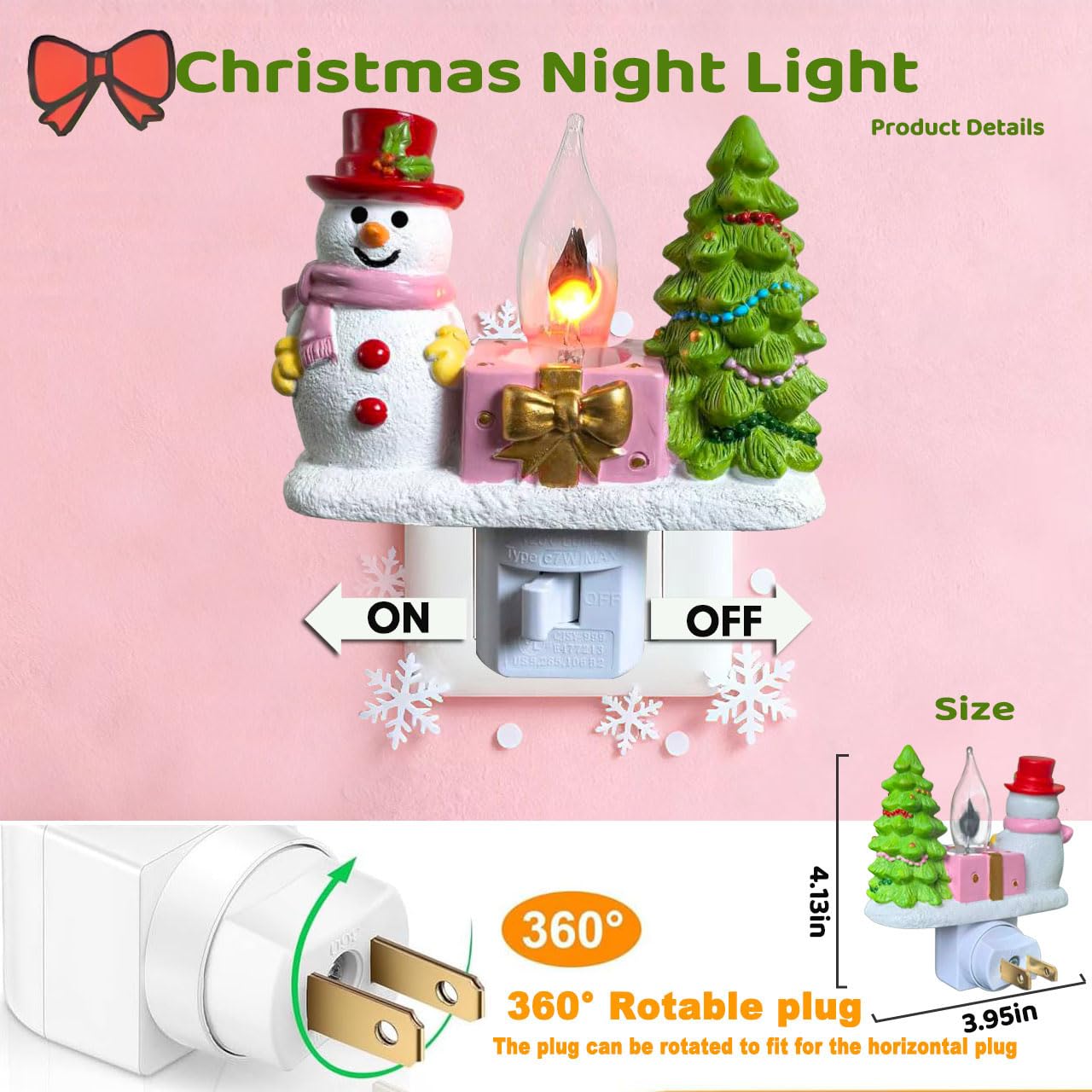 Nlaa Christmas Campfire Flickering Nightlight Cute Polyresin Swivel Plug Flickering Nightlight Plug-In Figurine Lamp For Holiday Decor  Indoor Campfire Night Light With Flicker Bulb Figurine Light