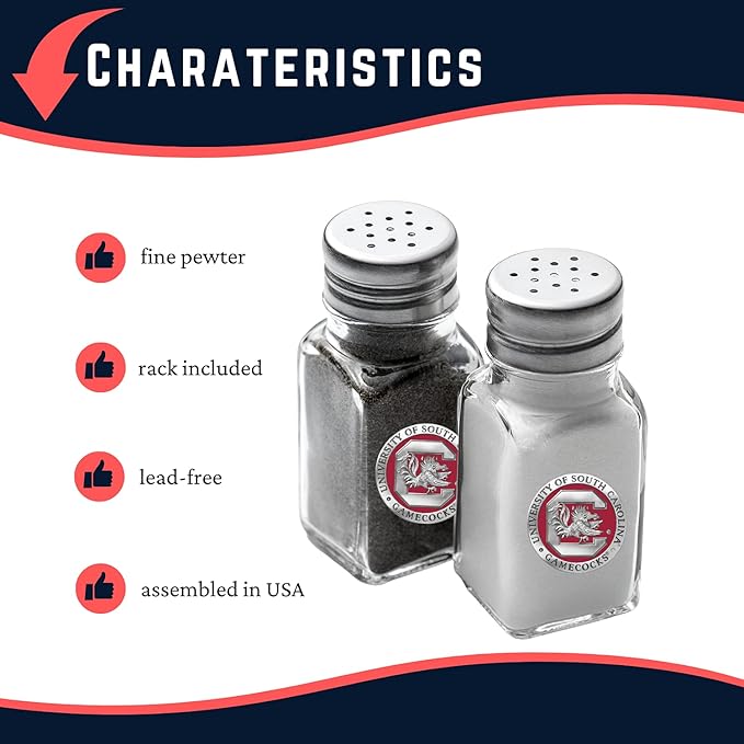 Heritage Pewter South Carolina Salt and Pepper Shaker Set of 2 Bottles | Expertly Crafted Pewter Glass