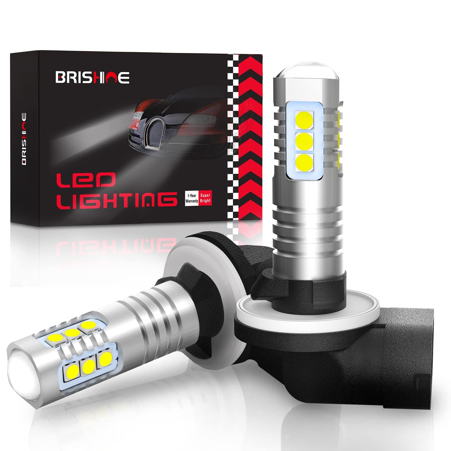 BRISHINE LED Fog Light Bulbs, 6000K Xenon White, 3030 Chips, 881/889, Aluminum, Pack of 2