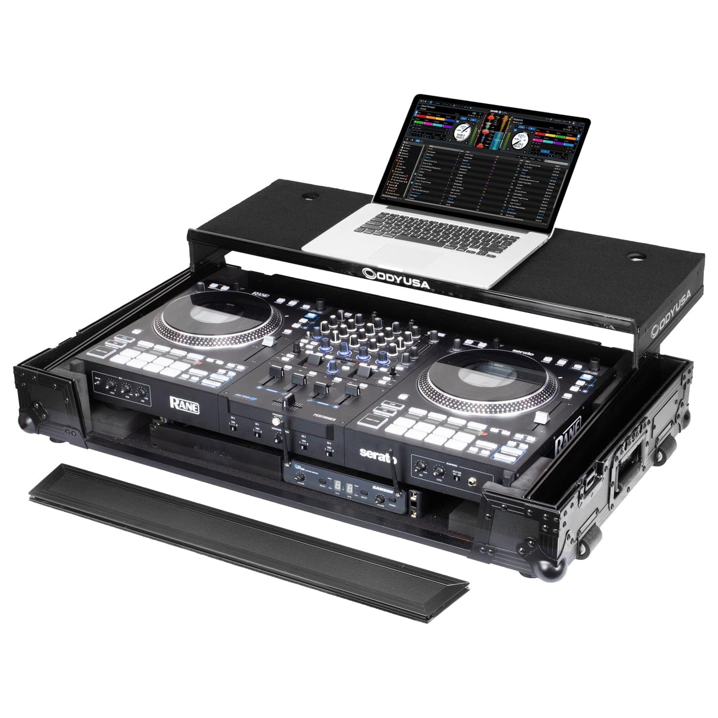 Odyssey Fzgsperformerw1Bl Rane Performer Black Label 1U Flight Case With Glide Style Laptop Platform And Wheels