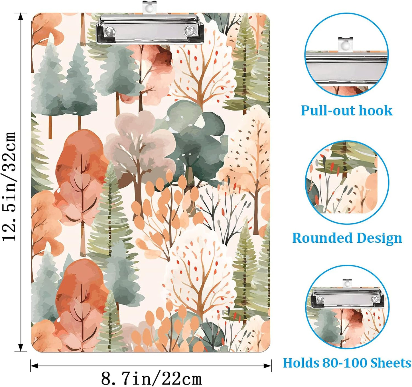 Autumn Trees Clipboard A4 Letter Size Plastic Decorative Clipboards for Teacher,Nurse Doctor Student and Kid Cute Design for Standard Size 12.5 x 8.7