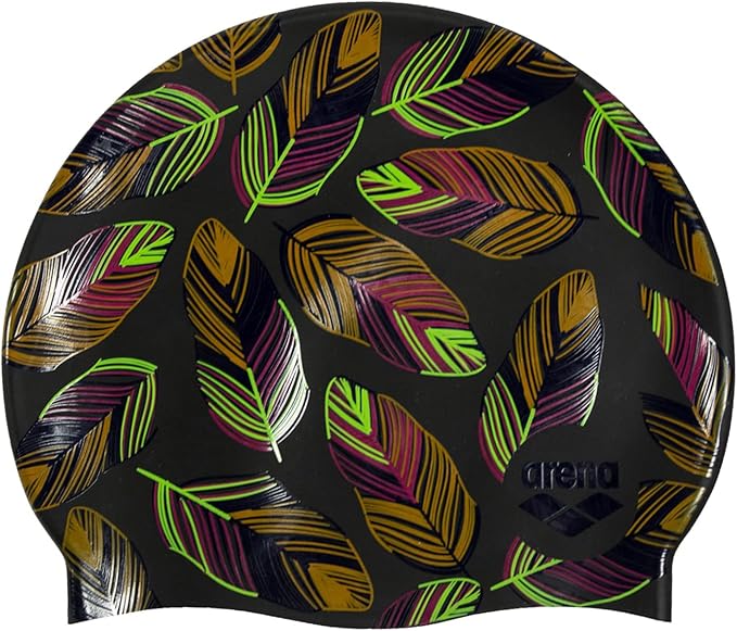 Arena Print Unisex Soft Silicone Swim Cap for Women and Men, Intensive Training Comfortable Non-Slip Long Hair Swimming Hat