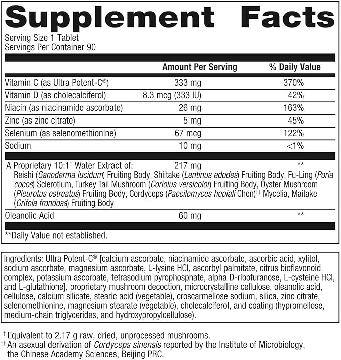 Metagenics ImmuCore, Multidimensional Support Supplement for Healthy Immune Function with Vitamin C, Vitamin D, Zinc and a Blend of Mushroom Extracts - 90 Tablets