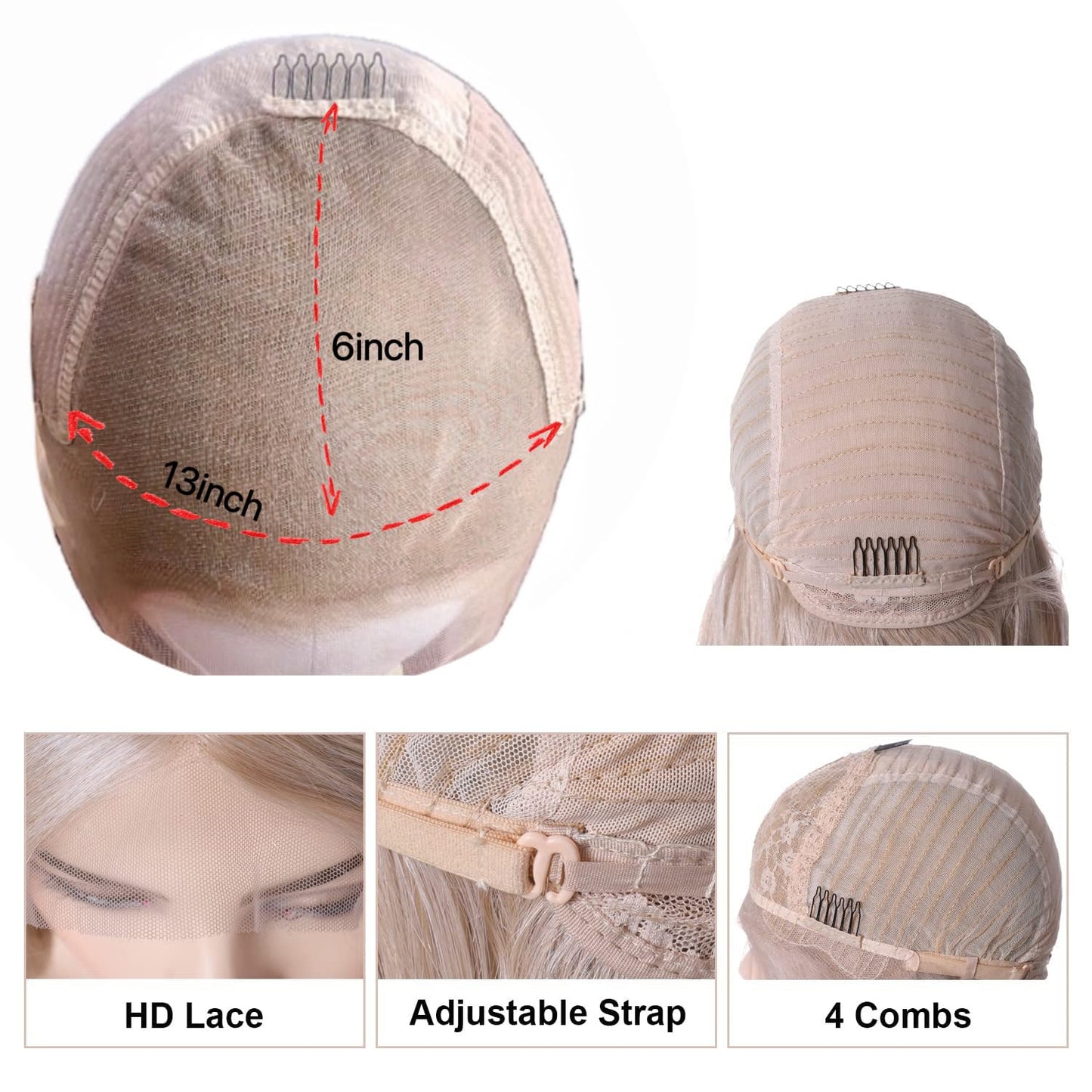 FUHSI 13  6 Khaki Wigs Synthetic Hair Real Natural Wig For Women - Soft & Smooth, Tangle-Free Straight Lace Front Wig,Elastic St