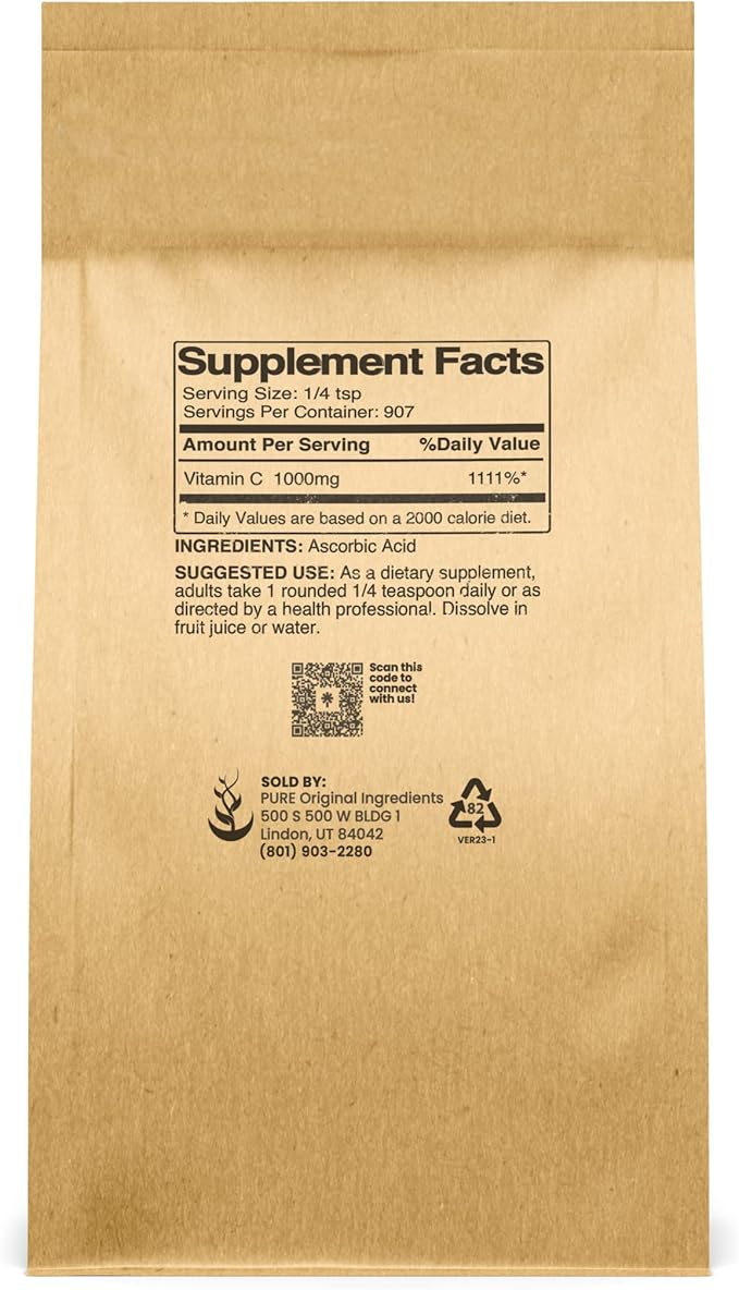 PURE ORIGINAL INGREDIENTS Vitamin C and L-Lysine HCL Bundle, Dietary Supplement, Non-GMO