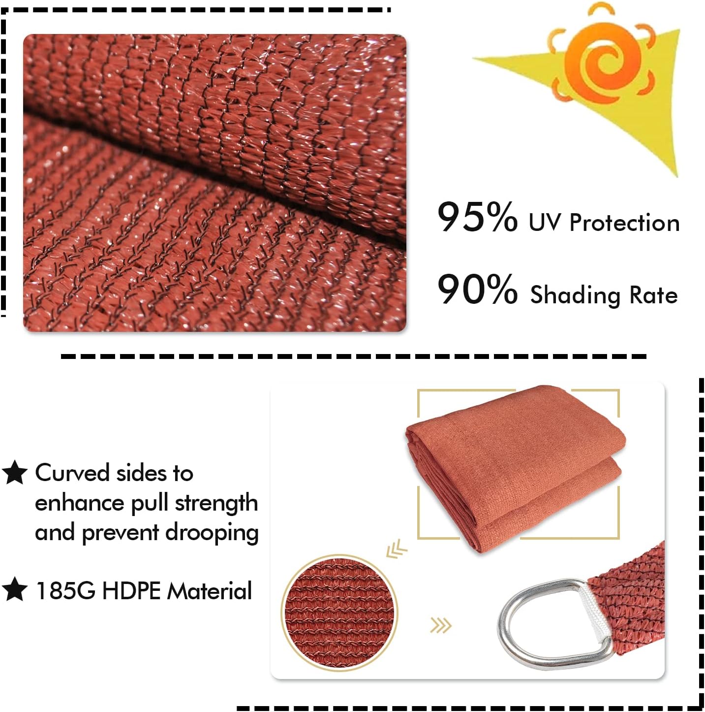 KANAGAWA 14'X15' Rust Red Custom Size Sun Shade Sail Rectangle UV Block Canopy Cover for Patio Backyard Lawn Garden Outdoor (Customized Available)