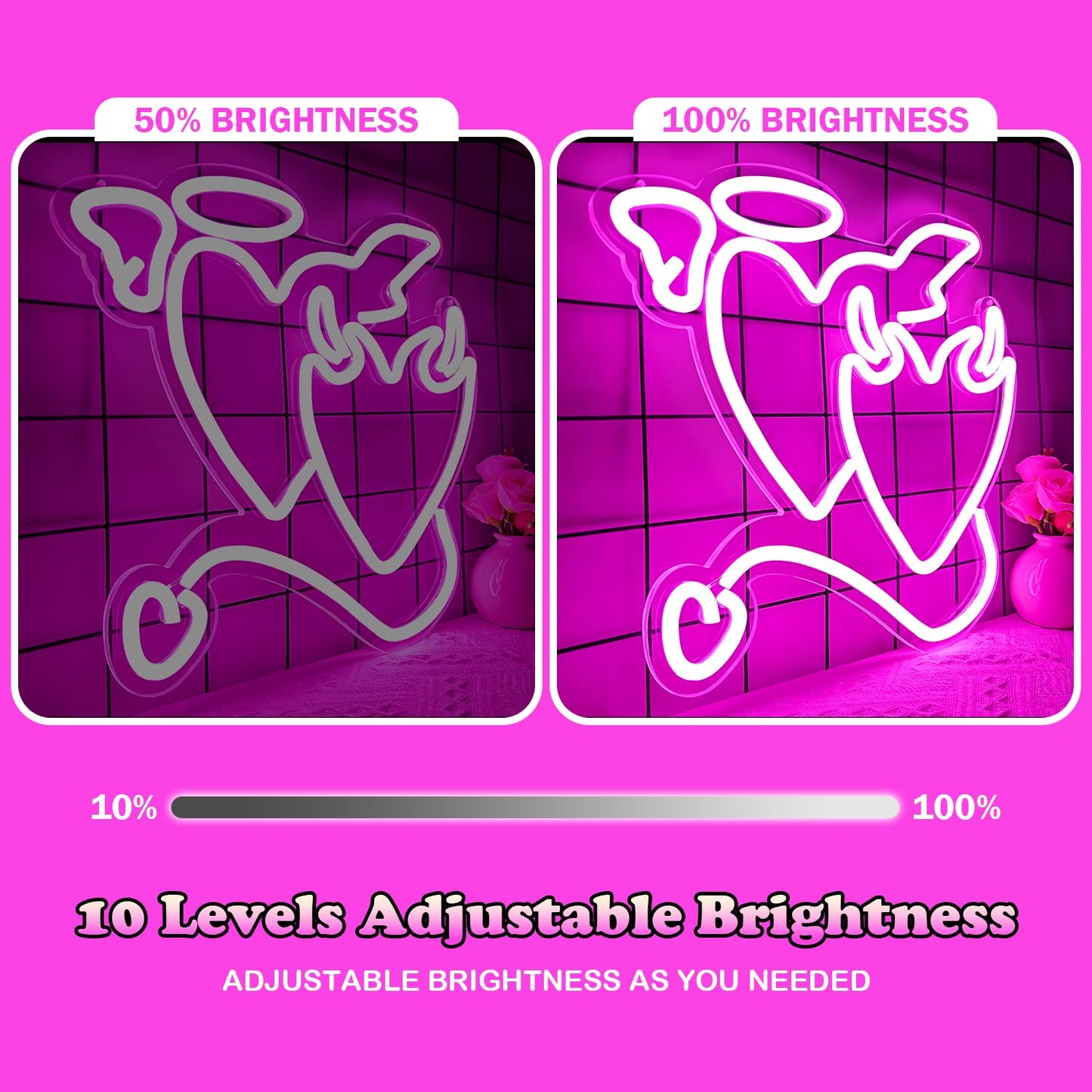 Ajoyferris Pink Heart LED Neon Sign - Acrylic Love Light for Bedroom, Wedding Decor, 14in x13in