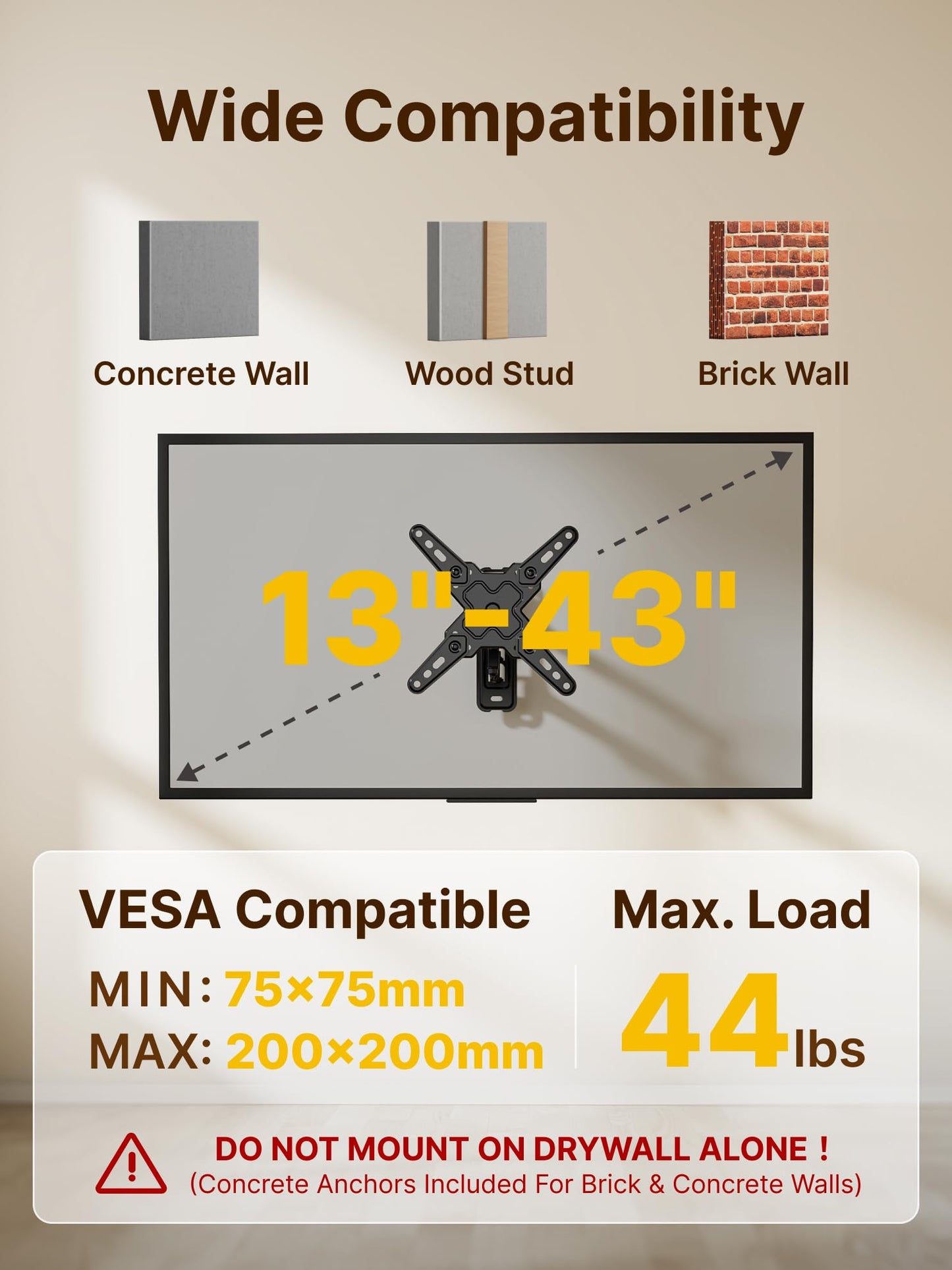 monTEK Full Motion TV Wall Mount Bracket for Most 13-43 Inch LED LCD Flat Screen TVs & Monitors, Swivel Tilt Extension Rotation with Articulating Arms, TV Mount Max VESA 200x200mm, up to 44lbs
