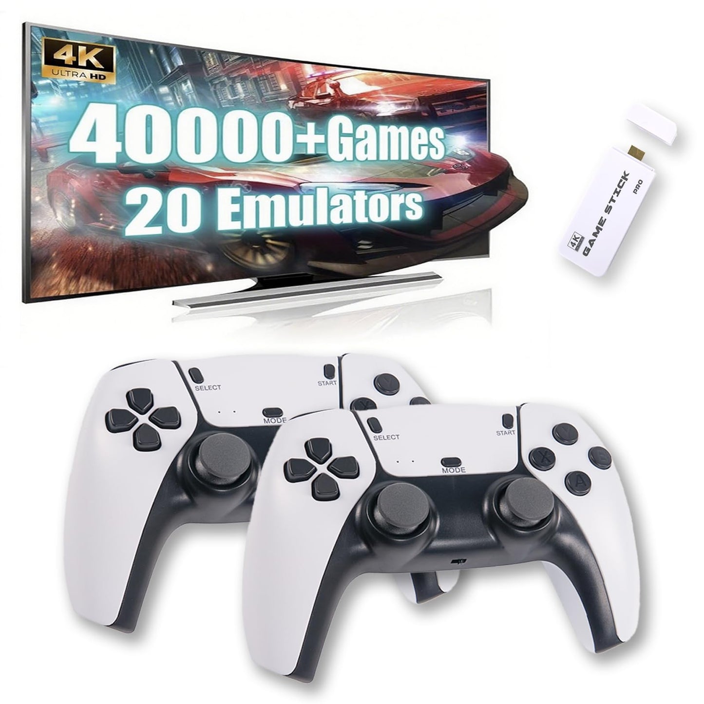 Retro Game Console Plug and Play Wireless Video Gaming Stick, Built-in 40,000+ Games &23 Emulators Retro Gaming Console, Upgraded Dual 2.4G 4K HDMI Wireless Game Controllers (128 GB)