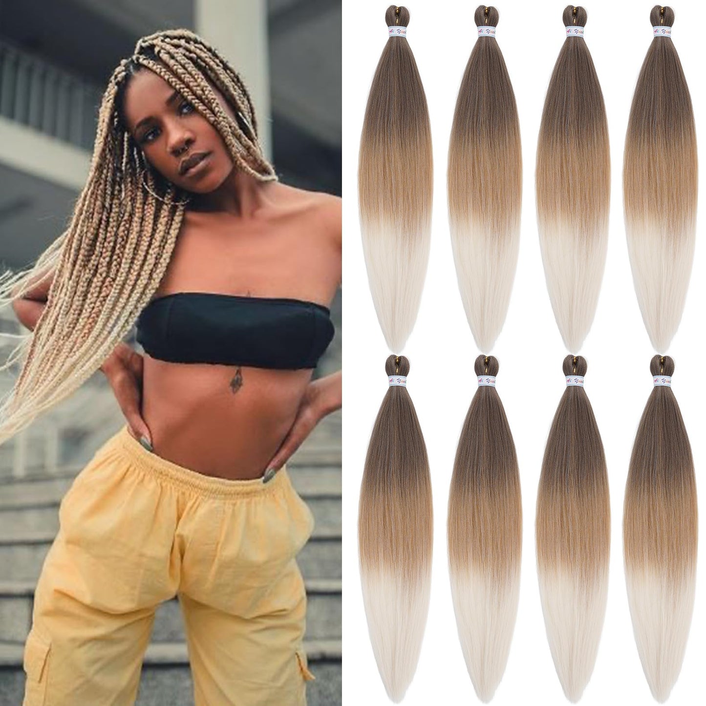 4/27/613 Blonde Ombre Braiding Hair Pre Stretched 30 Inch Long Braiding Hair Extensions for Braids Yaki Knotless Hypoallergenic