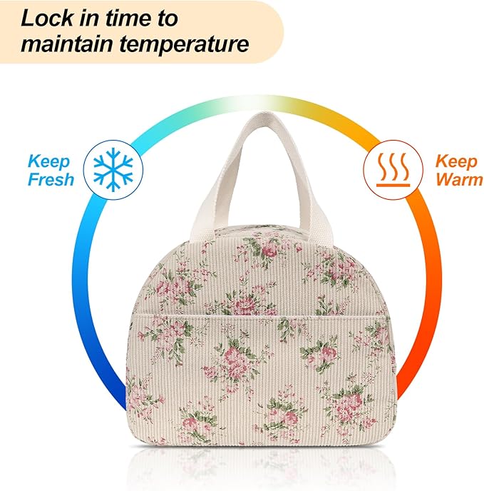 Lunch Box for Women,Cute Quilted Lunch Tote Bag,Reusable Insulated Lunch Box,Large Capacity Cooler Bag with Compartments for Work, Picnics or Travelling