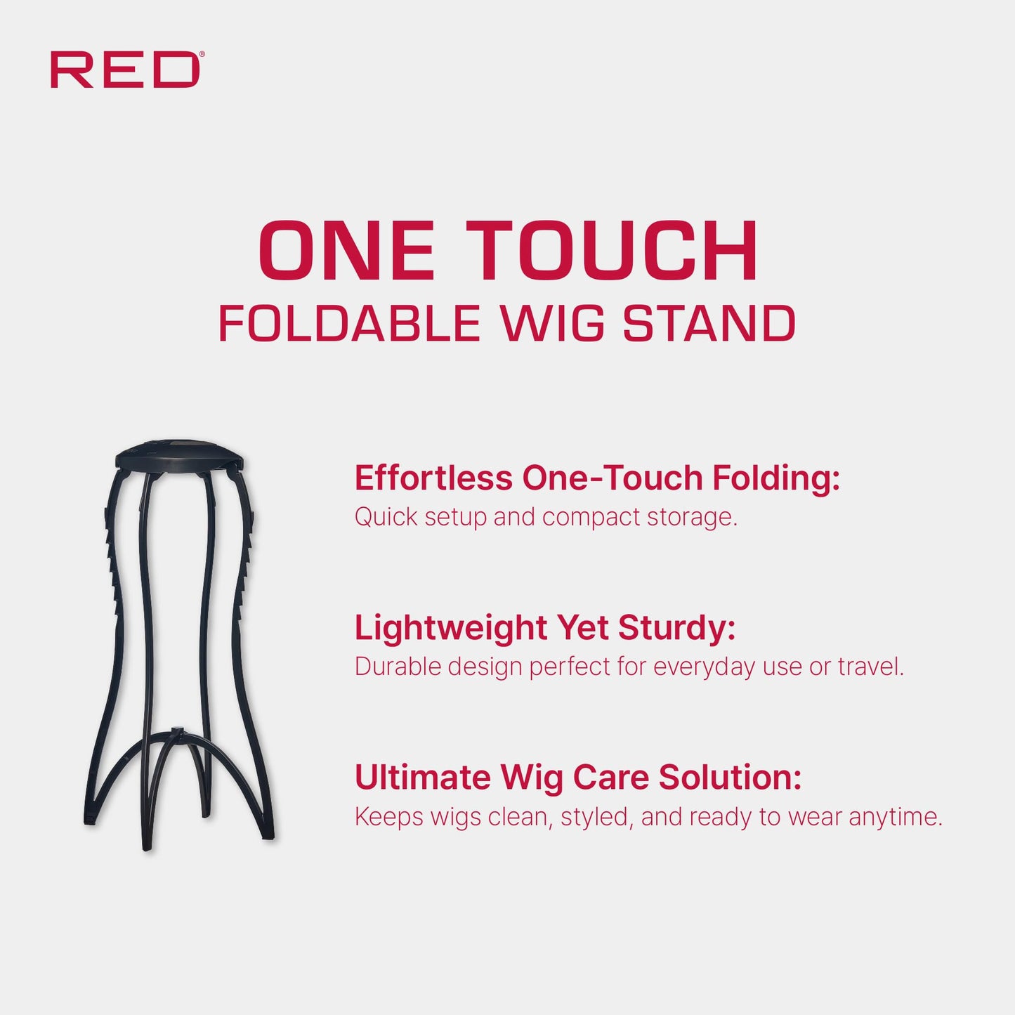 Red by Kiss One Touch Wig Stand, Collapsible & Sturdy, 17    Heavy Duty Travel Wig Stand with Nonslip Grip & Rubber Feet for Eas