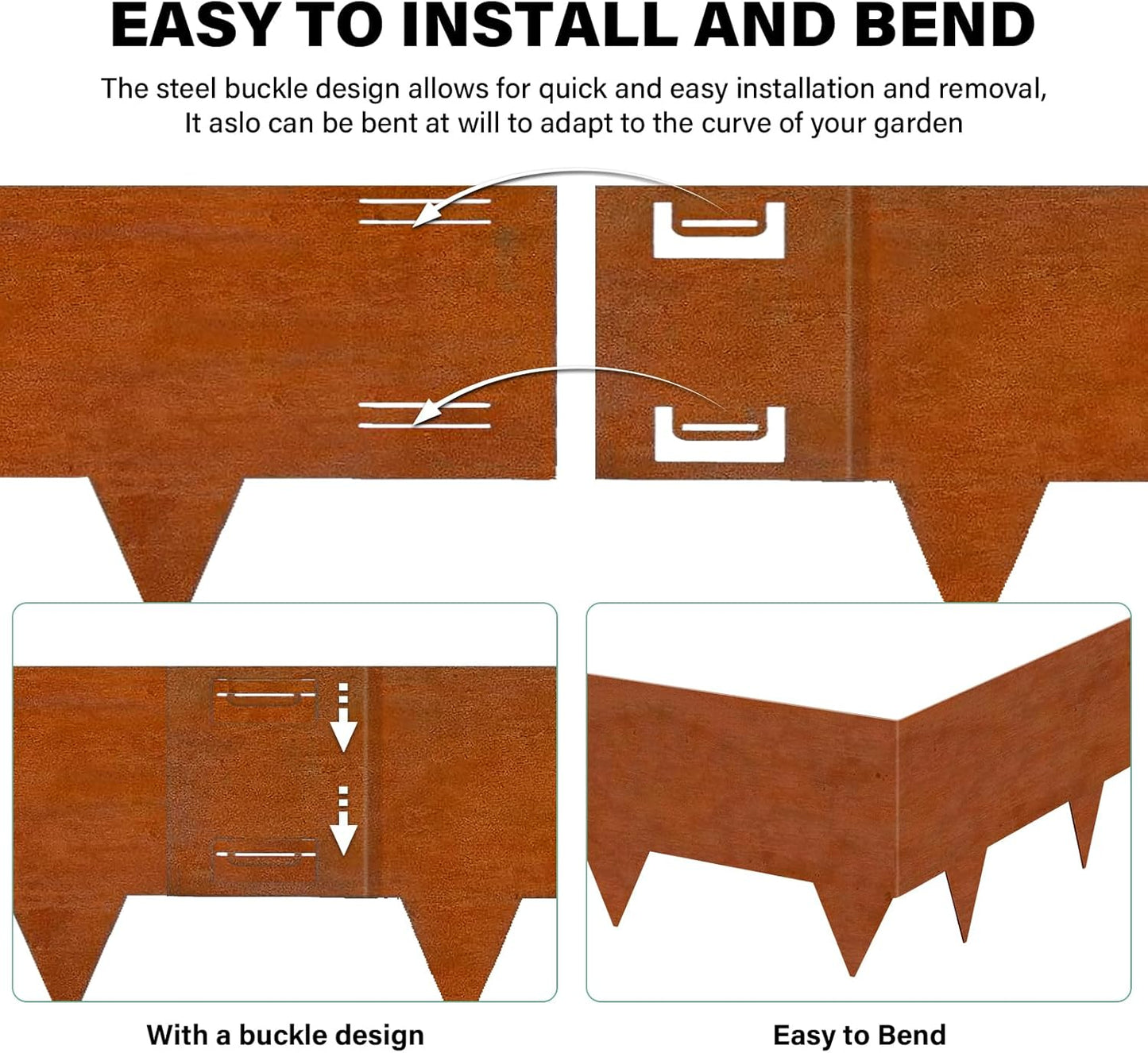 Cor-Ten Steel Landscape Lawn Edging, 40" L x 6" H,6 Pack Steel Edging for Landscaping,Metal Landscape Edging, Metal Edging for Landscaping(180 Degree Bend, Rusted)