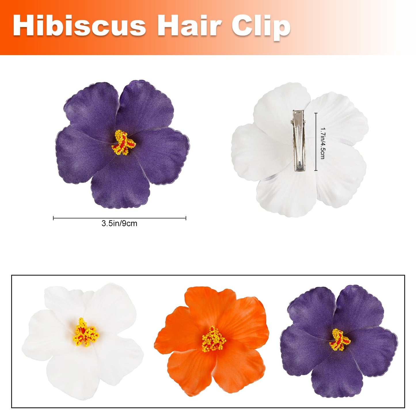 TEBIEKOY 3Pcs Hawaiian Flower Hair Clips for Women Plumeria Hibiscus Hair Clip 3.5 Inch Artificial Flower Clips Hair Accessories