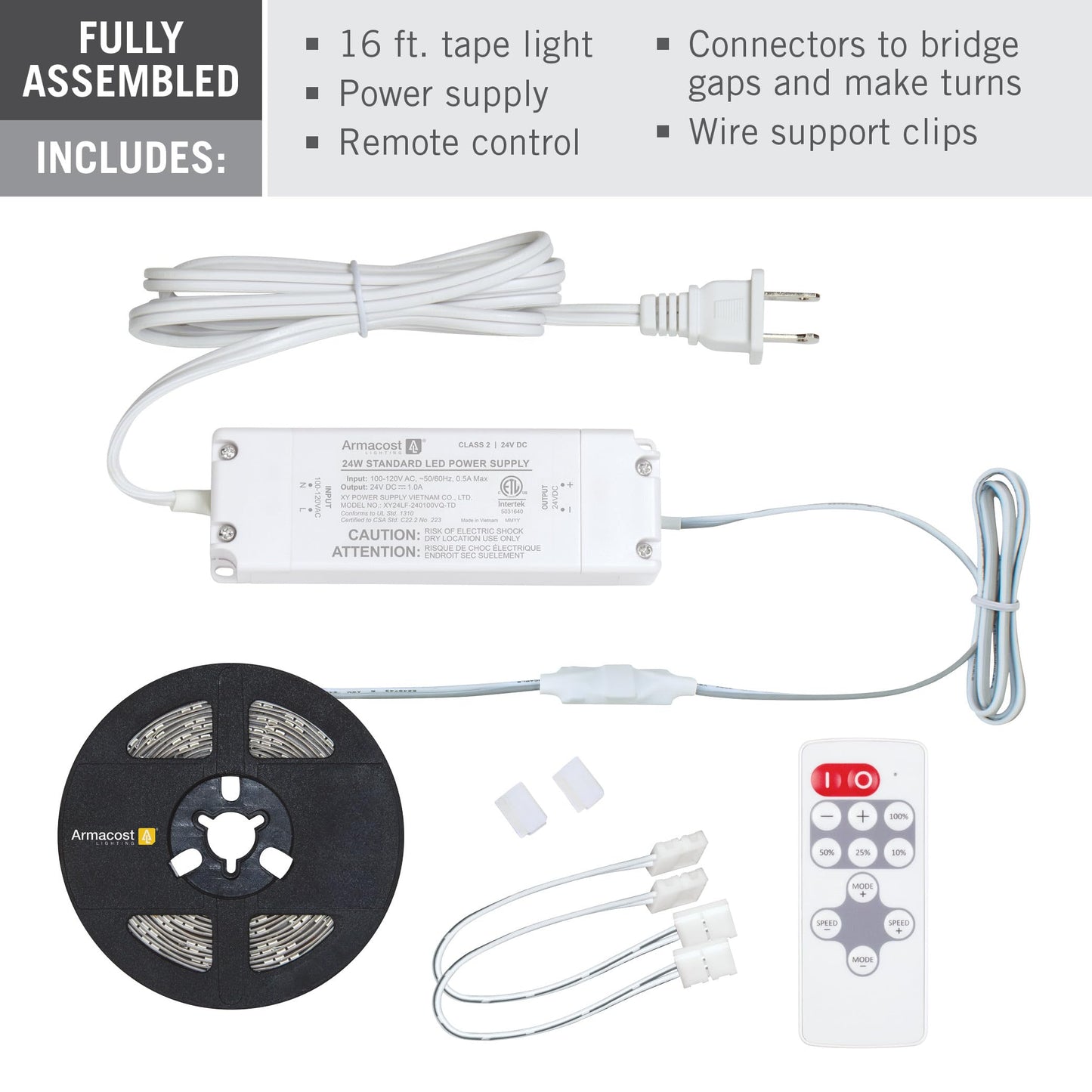 Armacost Lighting Led Tape Light Kit, 16 Ft, Dim-To-Warm, White, Model 421503, Remote Included