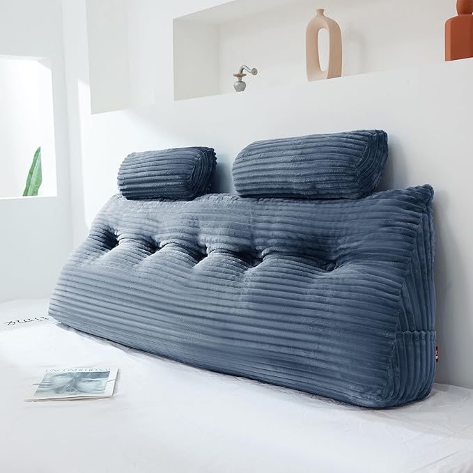 Headboard Wedge Pillow with 2 Pack Neck Roll Pillow Large Headboard Pillow Queen Wedge Pillow Headboard Soft and Supportive Bed Rest Reading Pillows for Sitting in Bed with Removable Cover