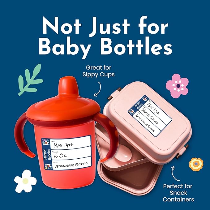 Name Bubbles - Reusable Baby Bottle Labels for Daycare (20 Labels) - Kids Washable Name Tags for Bottles, Sippy Cups, & Snack Containers, Waterproof, Baby Name Stickers, Write-On (Basketball)
