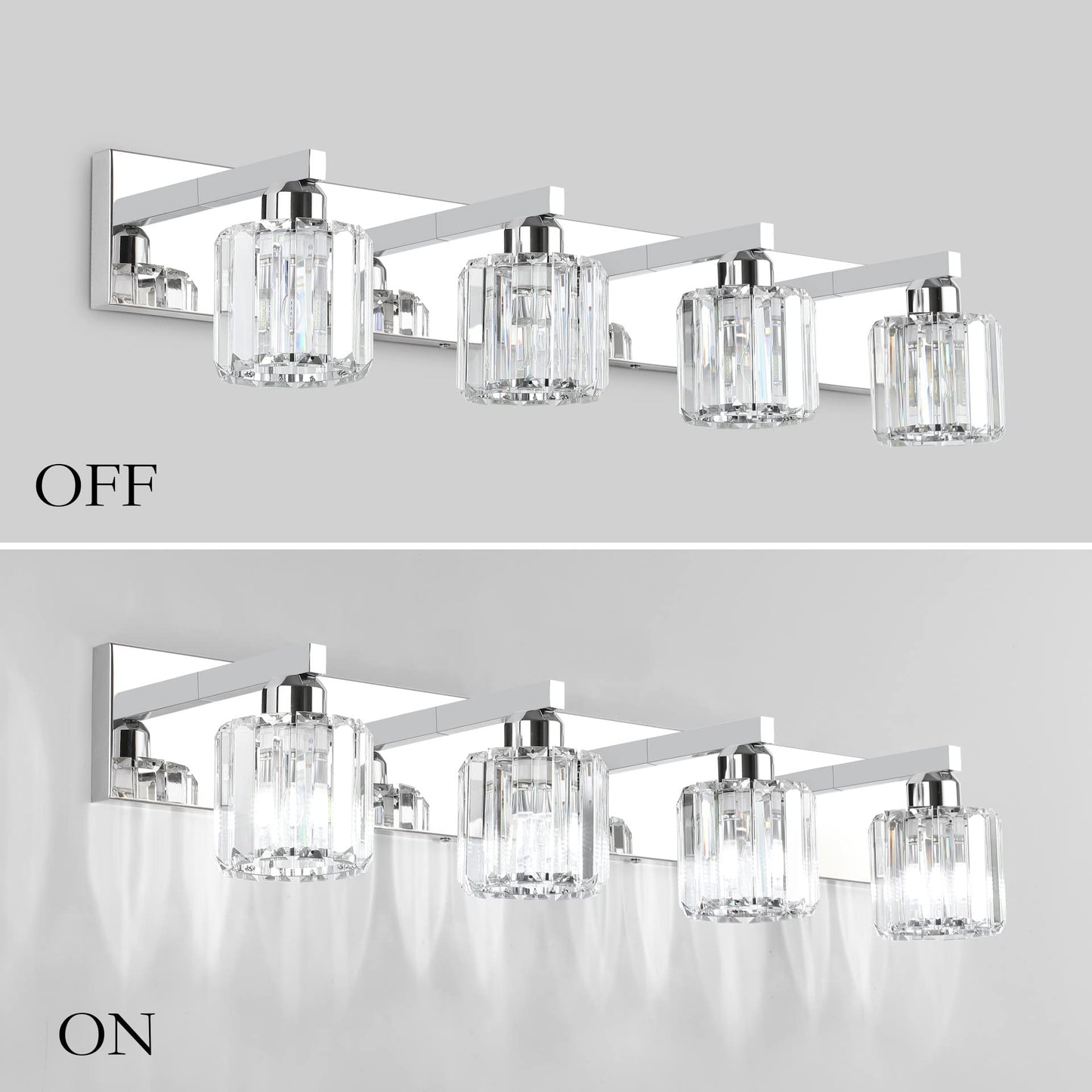 Aipsun Crystal Bathroom Vanity Light, 32 Chrome, Stainless Steel & K9 Crystal, Model 8460, 4 Lights (Bulbs Not Included)