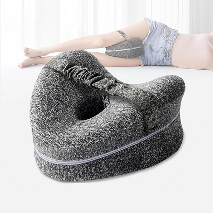 Memory Foam Knee Pillow, Leg Pillow for Sciatica Relief, Back, Hips, Knees Fatigue Relief, Ergonomics Leg Positioner Wedge Pillow with Washable Breathable Cover & Adjustable Elastic Band
