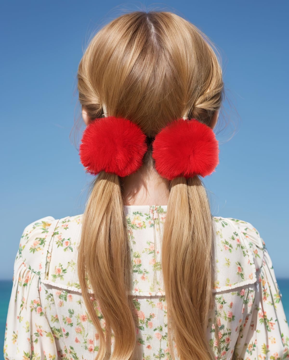 Furling Pompoms 2pcs Pack Furry Faux Fur Hair Scrunchies Artificial Fur Hair Bobbles Elastic Hair Band Rope Wristband Ponytail A