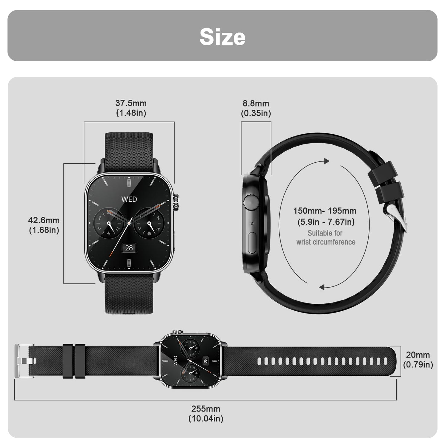 Smart Watches for Men Women, 1.85'' AMOLED HD Fitness Tracker with 100+ Sports Modes, Smartwatches with Bluetooth Call/Heart Rate/Sleep Monitor/Pedometer, IP68 Waterproof Watch for Swimming, Black