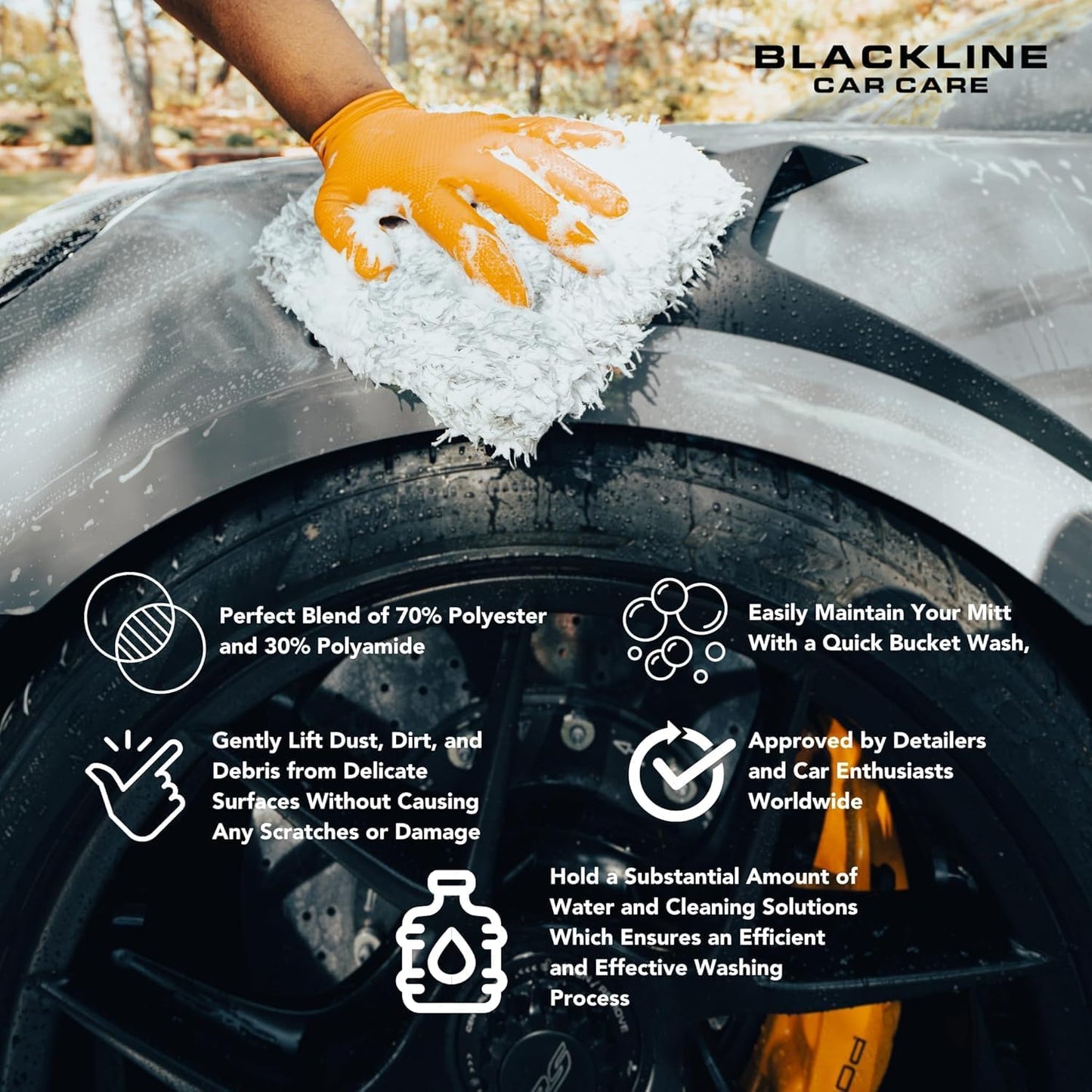 Blackline Microfiber Automotive Wash Mitt -Premium Scratch Free Wash Mitt for Car Cleaning|Car Detailing Accessory Works with Bucket, Car Shampoo, or Foam Cannon | 70%/30% Microfiber Blend, 9"x11"