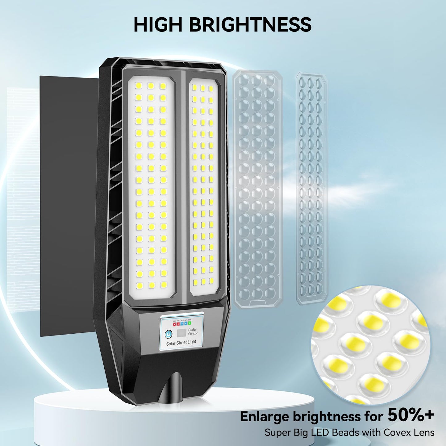 VOOJOY Solar Street Light, 7000K LED, Motion Sensor & Remote, 9000W, Black, Model TW002C