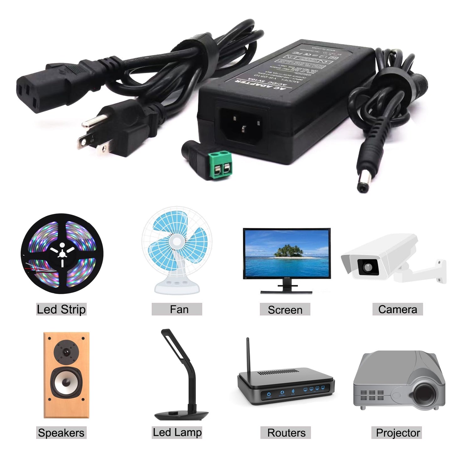 5V 10A Power Adapter 50W Universal Travel Charger,100v-265v Adapter Transformer Charger with 5.5x2.5mm DC Output Jack for WS2812B WS2811 5050 2835 LED Strip/String
