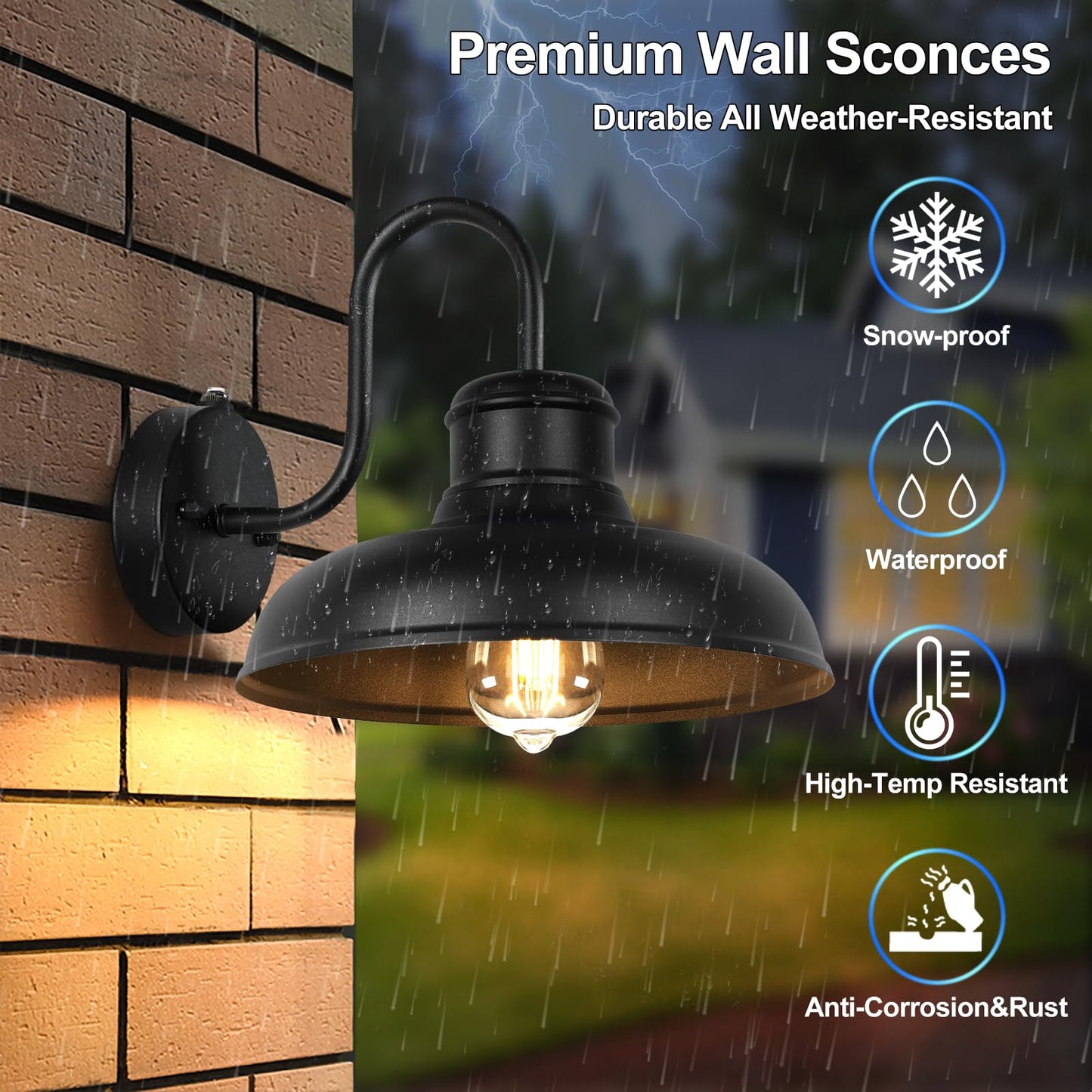 TOBUSA Outdoor Wall Lights 2-Pack, Gooseneck Barn Sconces, Waterproof, 11.5in Black, Model B11023PP