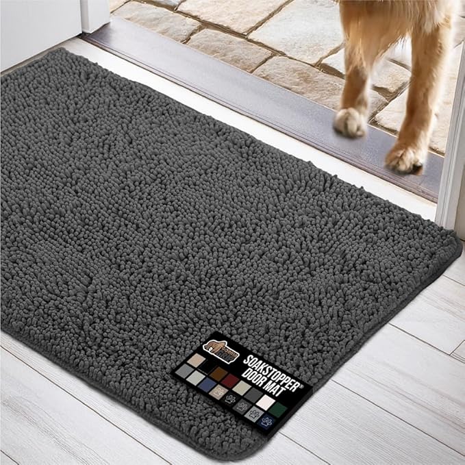 GORILLA GRIP SOAKSTOPPER Dog Door Mat, 36x24 Machine Washable Rug Absorbent Doormat Captures Moisture Mud Dirt, Quick Dry ...