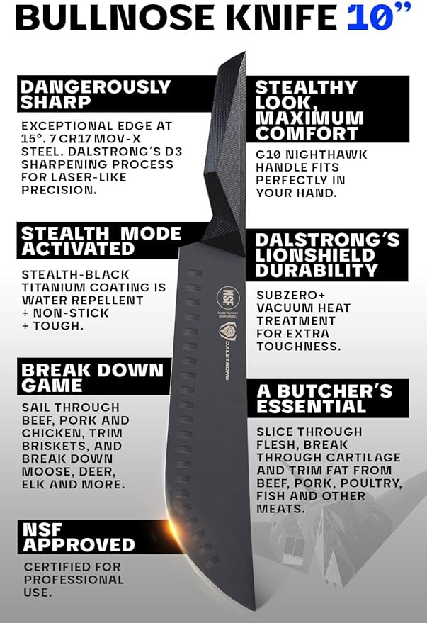 Dalstrong Bull-Nose Butcher Knife - 10 inch - Shadow Black Series - Black Titanium Nitride Coated - High Carbon 7CR17MOV-X Steel - Breaking Knife - Sheath - NSF Certified