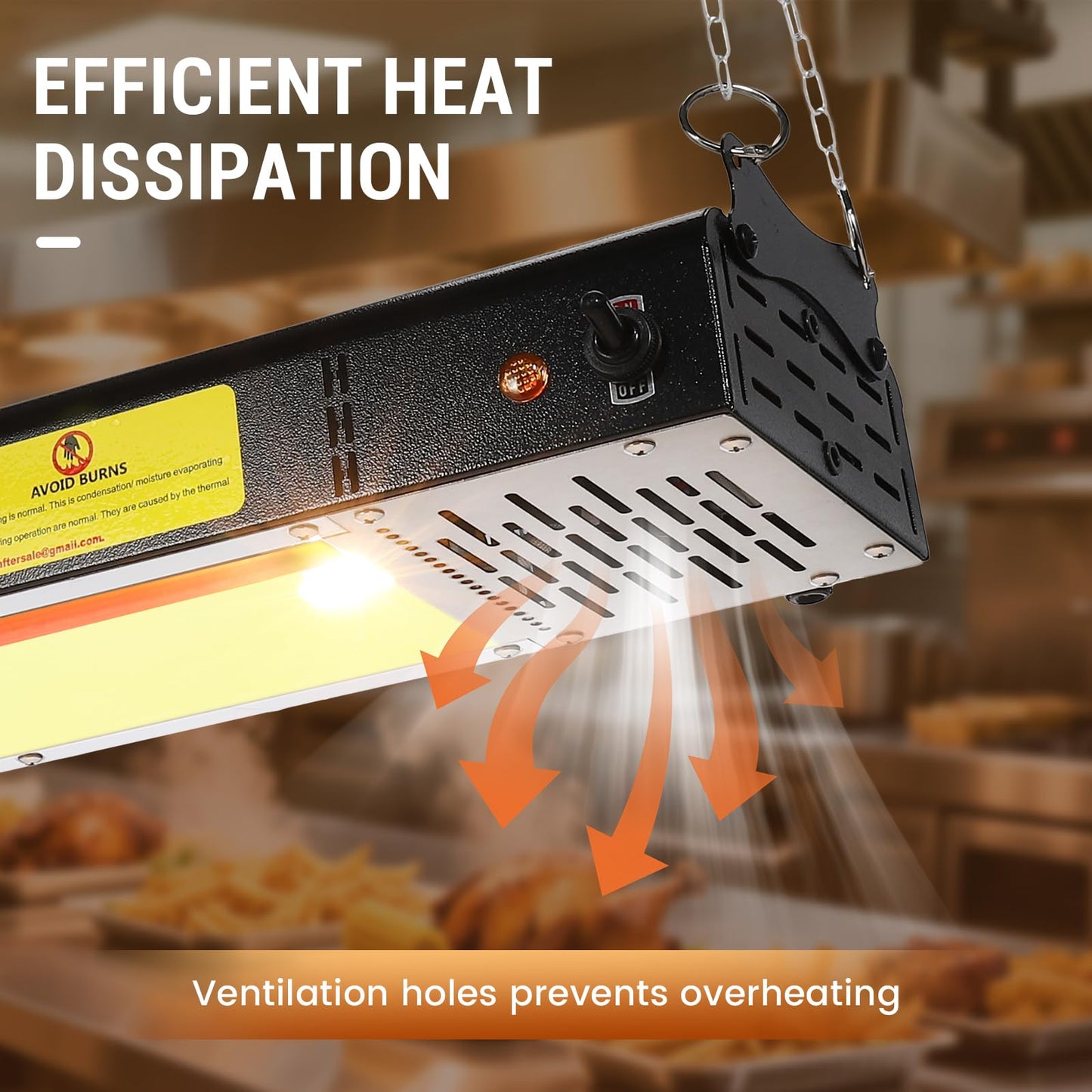 Hiteemer 48-Inch Food Heat Lamp, 1300W Commercial Food Warmer Electric Strip Heater Overhead Stainless Steel Catering Heating Lamp for Buffet Restaurant Parties Kitchen, Black 115V