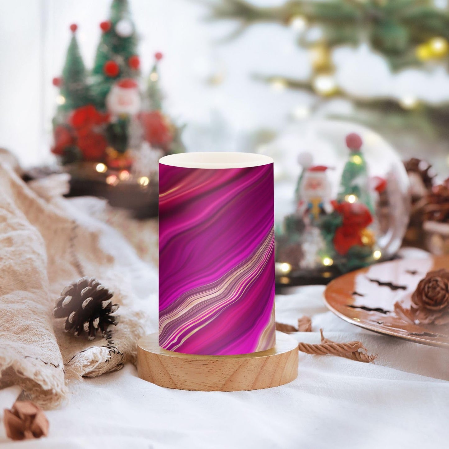 BOENLE Flickering Flameless Candles, Fuchsia Gold Fluid Marble LED Candles with Remote Timer, Set of 2 Battery Operated Candle for Valentine Wedding Birthday