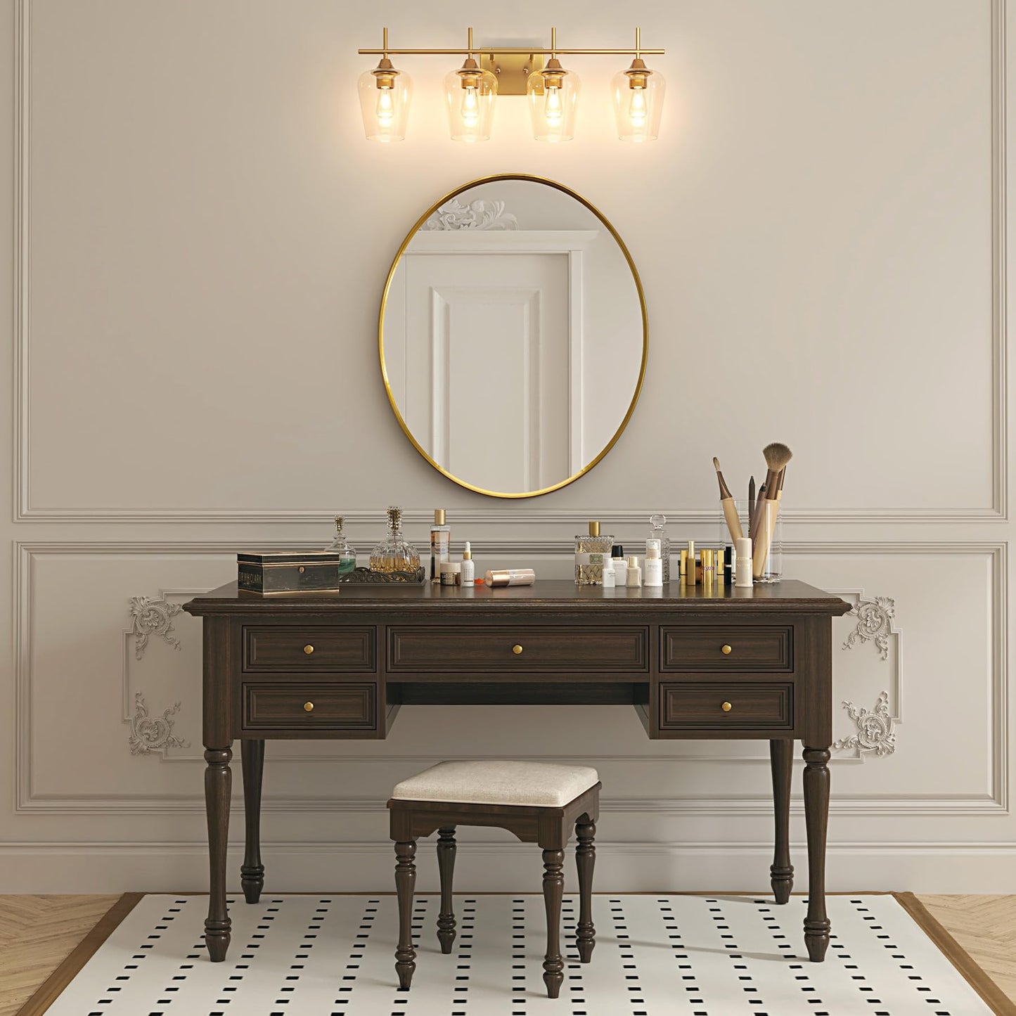 VONLUCE Bathroom Vanity Light Fixture, 4-Light Modern Gold Wall Lamp Over Mirror, Model HCF2804GD