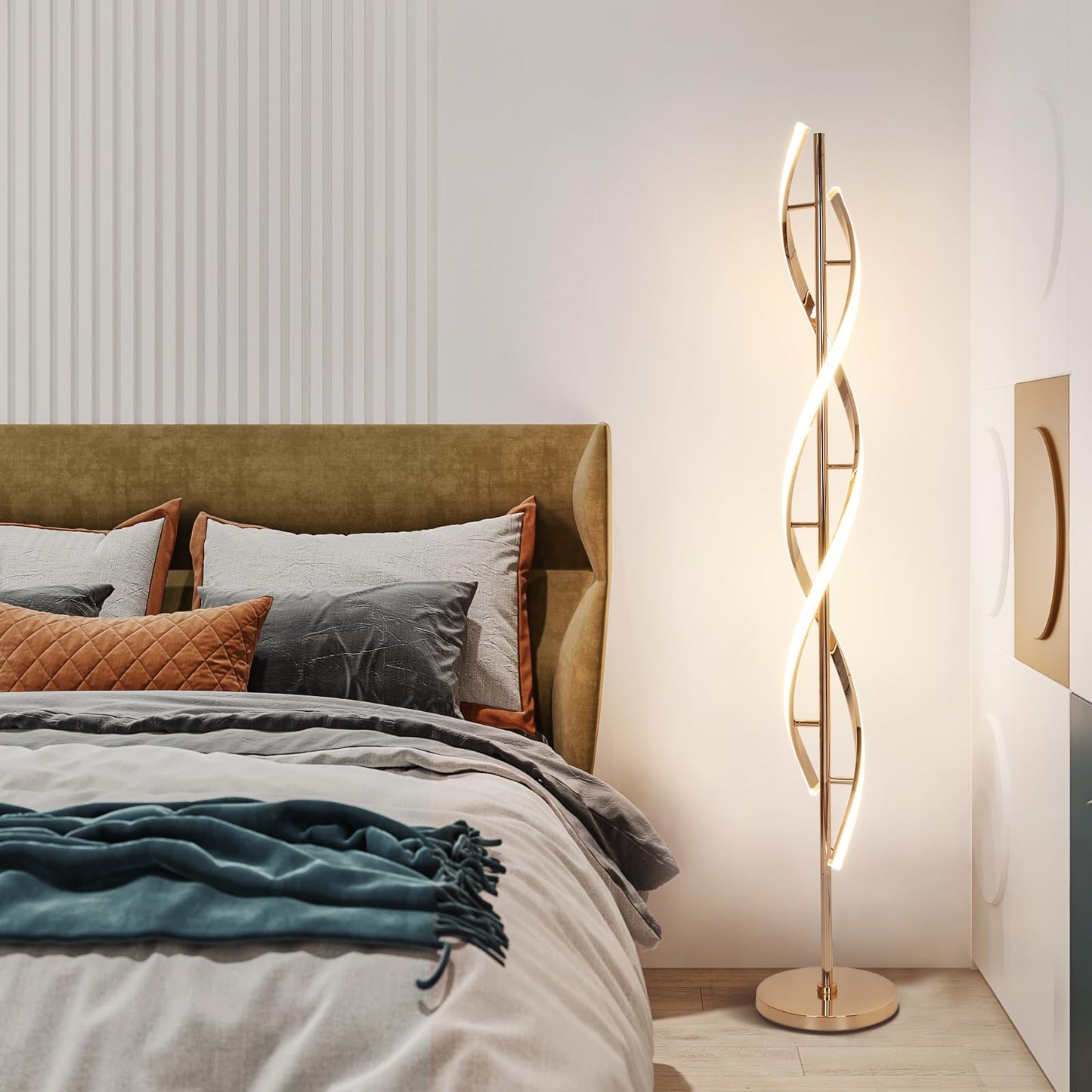 Eidearay Led Modern Floor Lamp, 40W Dimmable, Color-Changing, 60 Spiral Design, Gold, Model Ldd-G1