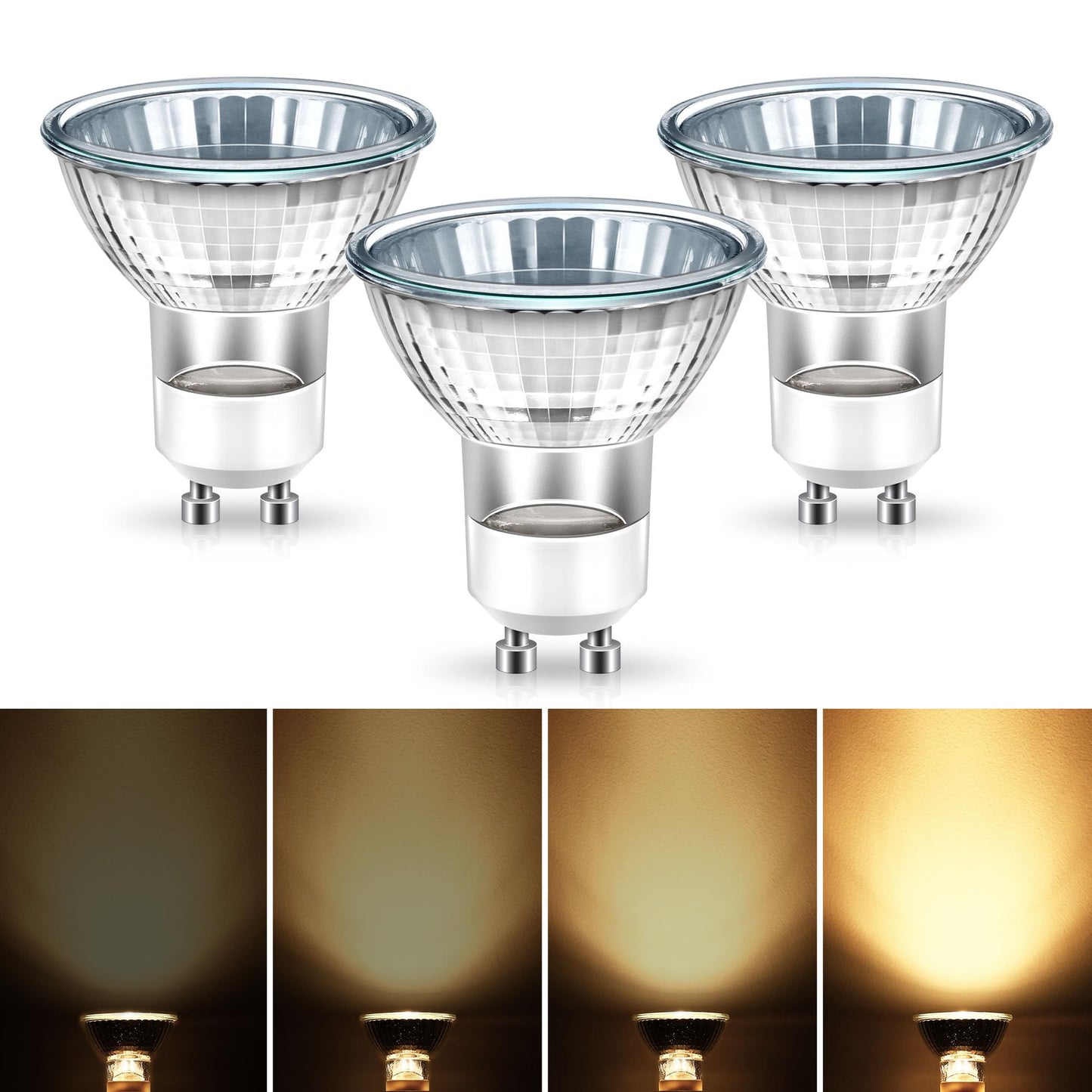 GU10 Halogen 50W Bulbs, 120V Halogen Light Bulb, Gu10 Base Replacement for Candle Warmer Lamp Bulb, Warm White GU10+C Dimmable Glass Cover for Spot Track Lighting, Range Hood Lights, 3 Pack