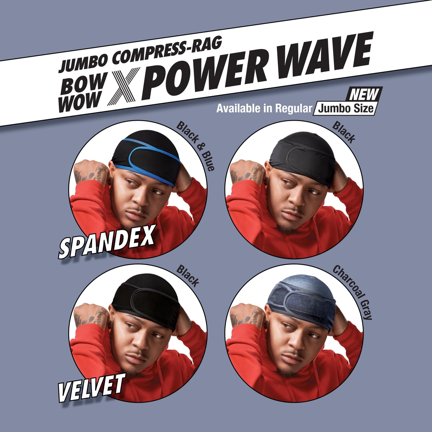 Red by Kiss Premium Bow Wow X Power Wave Durag, 360 Wave Compression Cap for Men & Women, Adjustable Hook-and-Loop Strap, Ideal for Locs, Braids, Finger Waves (Jumbo Spandex - Black)