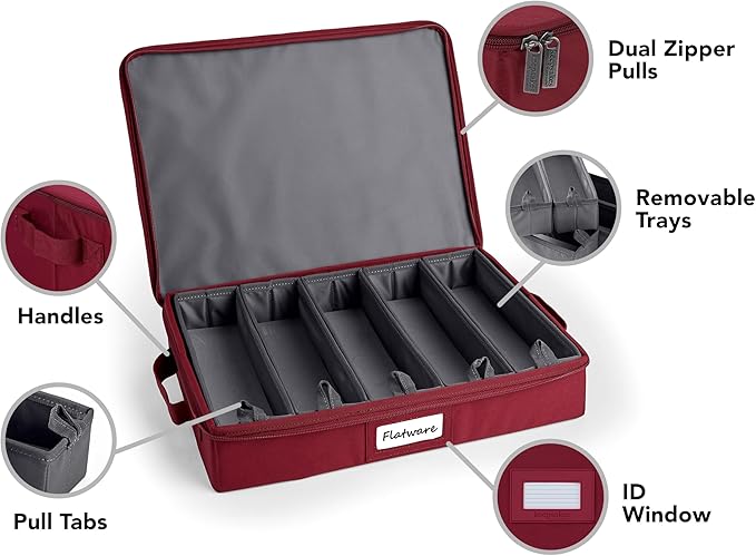 Covermates Keepsakes Flatware Storage Box - Stackable - Reinforced Handles - China Storage, Scarlett Red