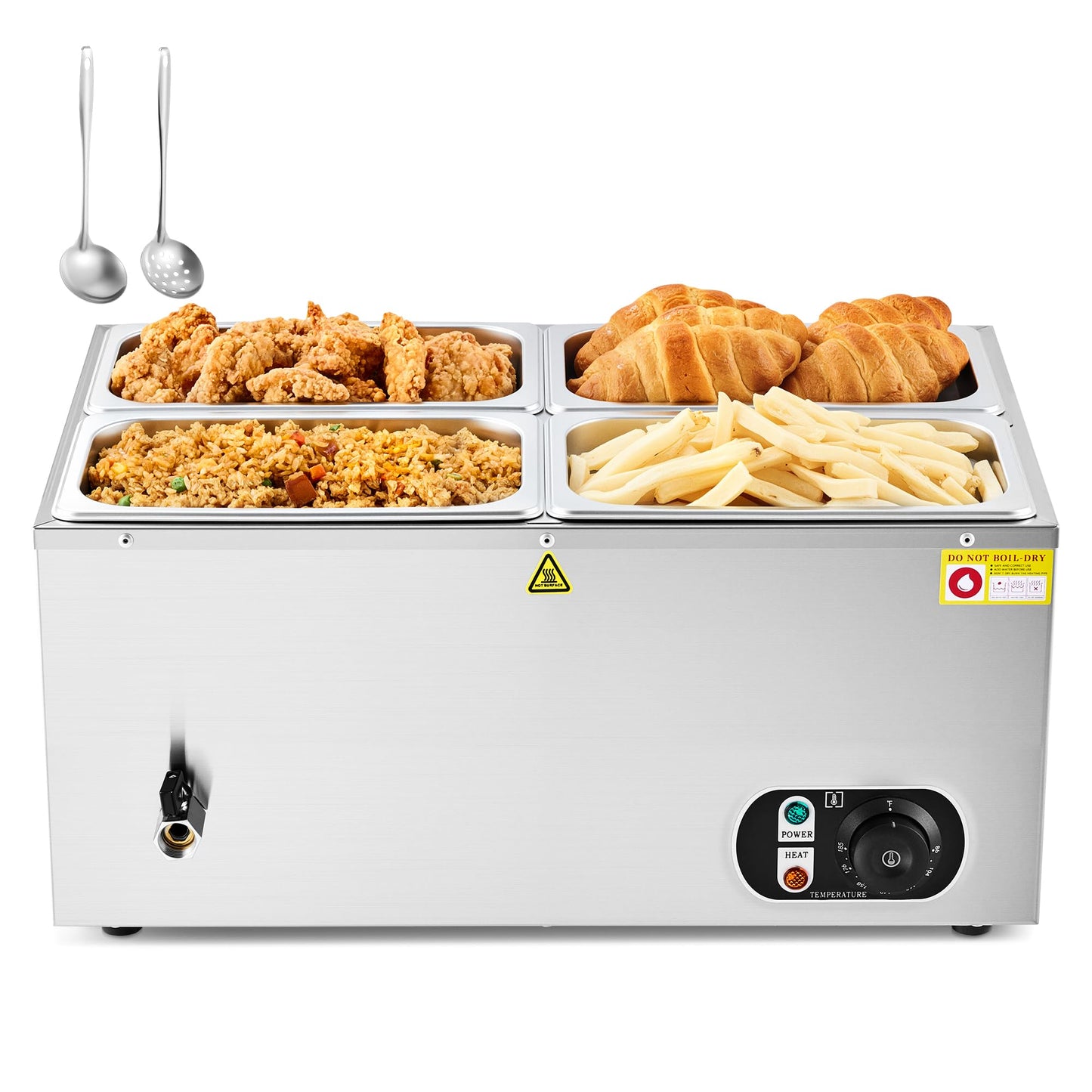 WILPREP Commercial Food Warmer with Four 1/4 Pans, 1500W Countertop Electric Steam Table, 86-185°F Adjustable Temp Control & Over-Temp Protection, Stainless Steel Buffet Bain Marie